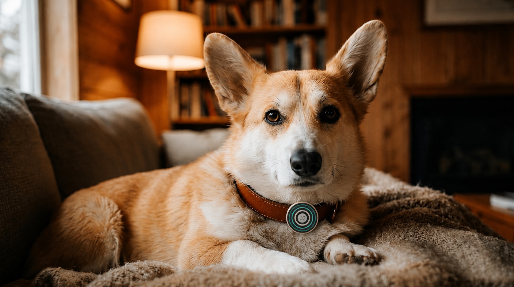 Corgi wearing Echo NFC collar tag